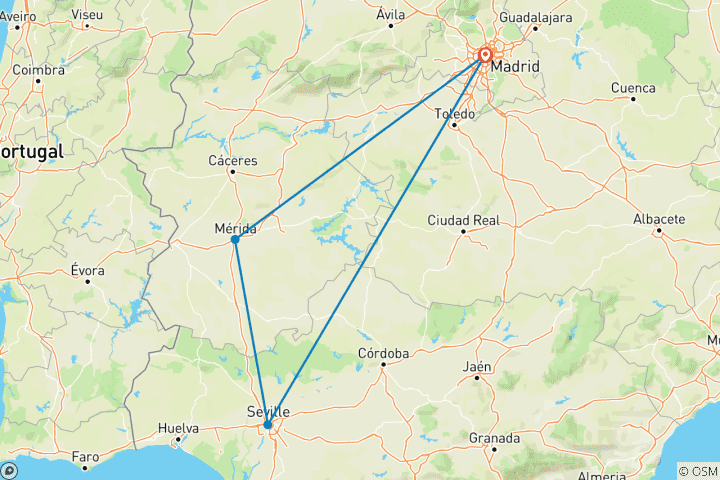 Karte von 5 Tage Madrid, Merida & Sevilla