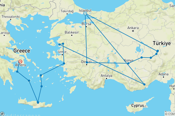 Mapa de Antiguos Imperios: Turquía, Estambul y Atenas - Crucero y Viaje por Tierra