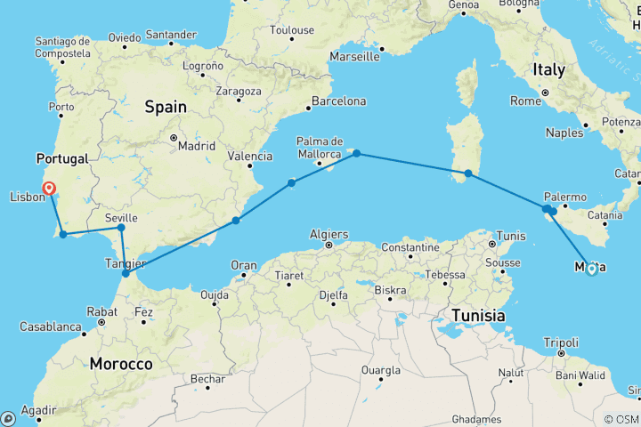 Carte du circuit Découverte de Malte et des merveilles de la Méditerranée - Croisière et voyage à terre