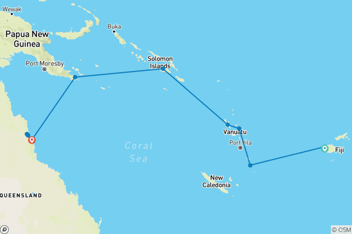 Carte du circuit Îles Salomon, Papouasie-Nouvelle-Guinée et Daintree - Croisière et voyage terrestre