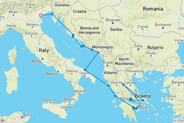 Mapa de Maravillas de la Antigua Grecia y el Adriático - Viaje en Crucero y por Tierra