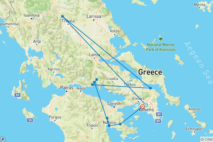 Carte du circuit Merveilles de la Grèce antique 2028 - 8 jours