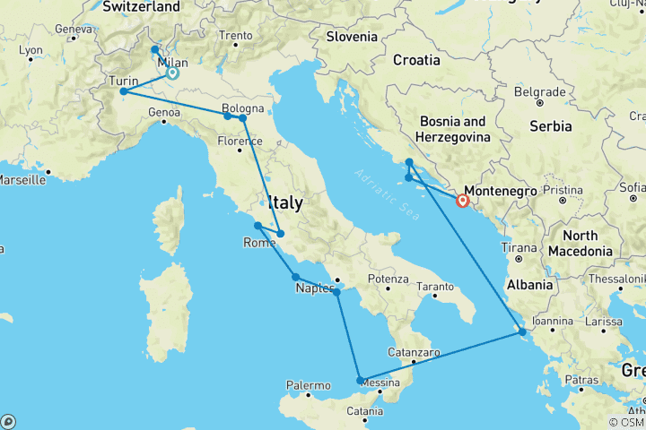 Mapa de Iconos de Italia, Grecia y Croacia - Viaje en Crucero y por Tierra