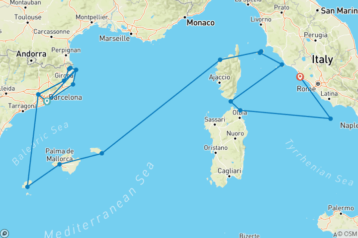 Carte du circuit Catalogne et îles de la Méditerranée - Croisière et voyage à terre
