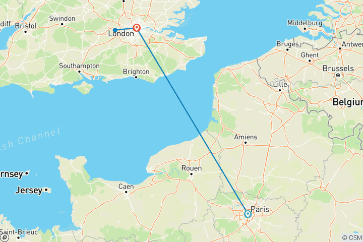 Carte du circuit 9 jours de Paris à Londres : Tour Eiffel, Louvre, Croisière sur la Seine et Windsor