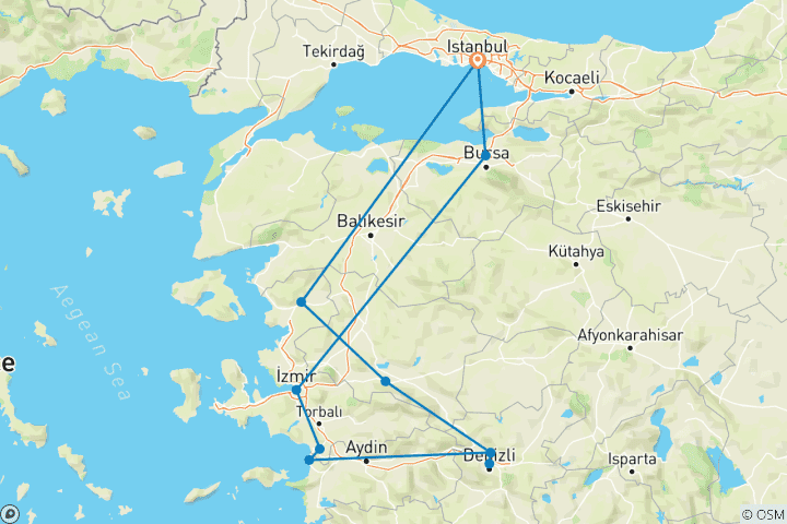Carte du circuit Circuit des sept églises - Circuits bibliques en Turquie 10 jours