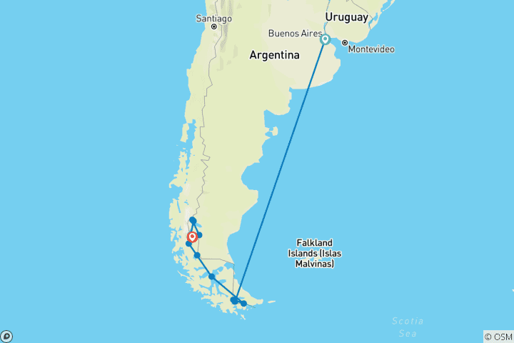 Karte von Nationalparks in Patagonien erwandern (17 Tage)