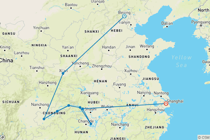 Karte von China & Yangtze Flusskreuzfahrt - 11 Tage