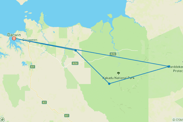 Carte du circuit Top End Signature 6 Day Journey Fly/Drive