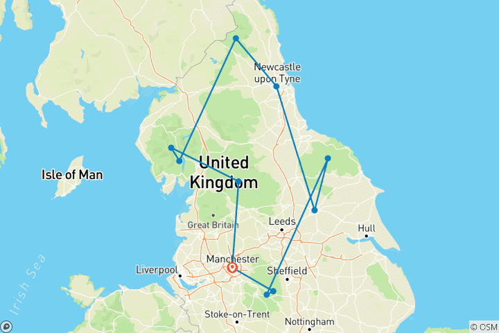 Mapa de El escarpado norte de Inglaterra lleno de encanto e historias en un coche de alquiler