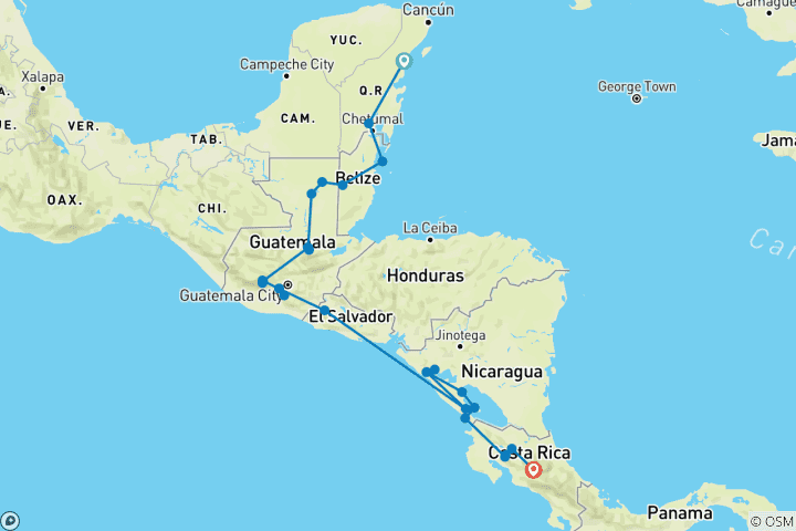 Map of Tulum to San Jose
