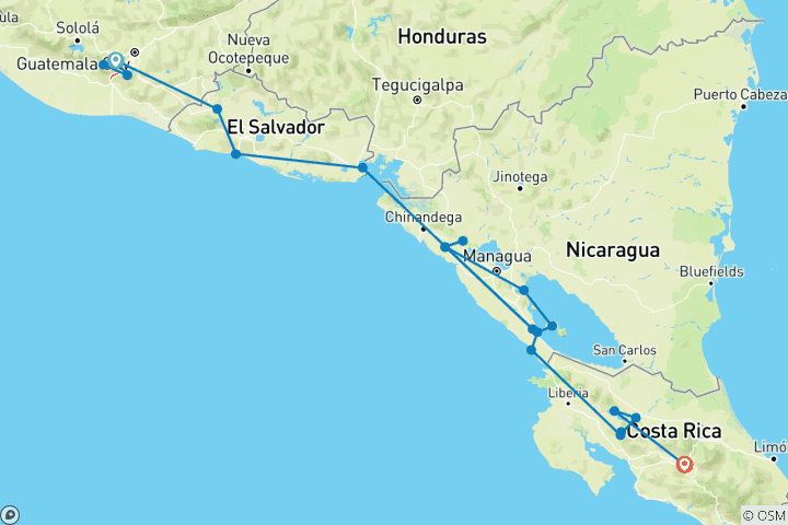 Map of Antigua to San Jose