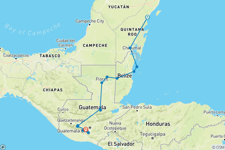 Map of Tulum to Antigua