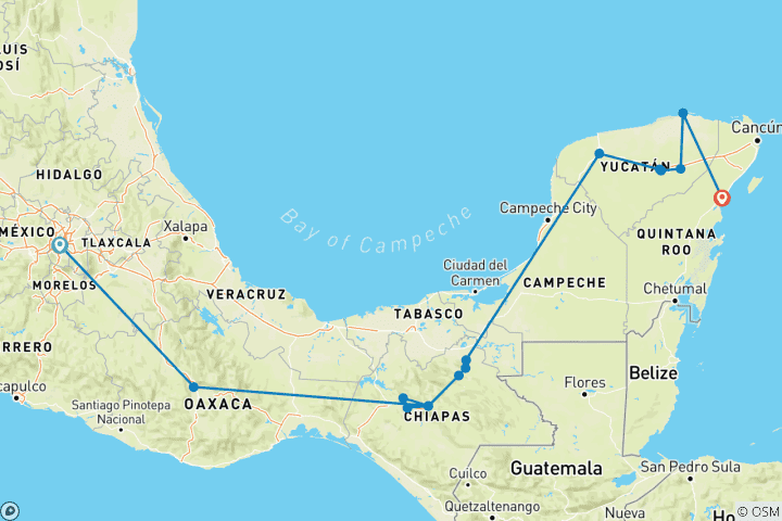 Carte du circuit De Mexico à Tulum