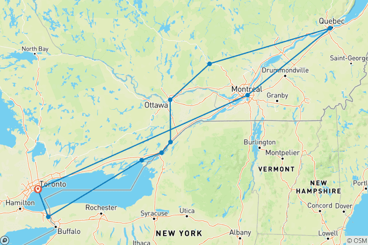 Karte von Ostkanada mit Ontario & Québec auf eigene Faust
