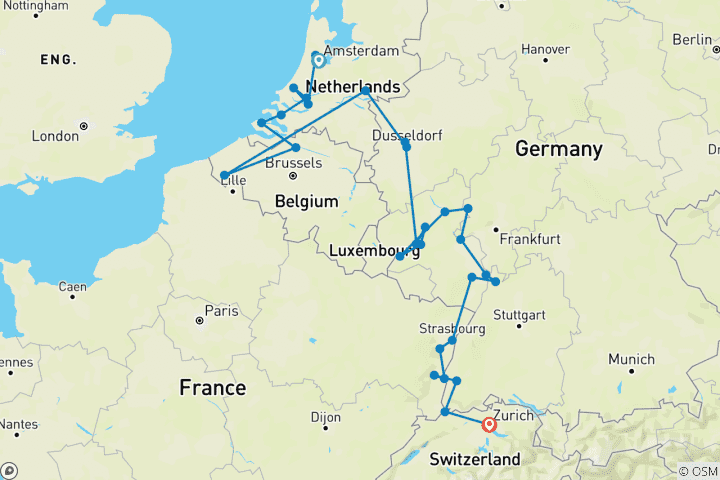 Kaart van Romantische Rijn & Moezel 2026 - 15 Dagen (58 bestemmingen)