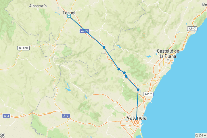 Karte von Ojoas Negros - Spaniens längster grüner Weg (5 Tage)
