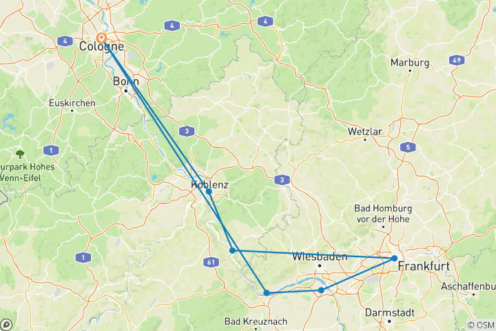 Carte du circuit Rêve de l'Avent sur le Rhin 2026 (7 destinations)