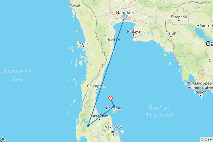 Kaart van Bangkok naar Koh Tao duikavontuur - 13 dagen