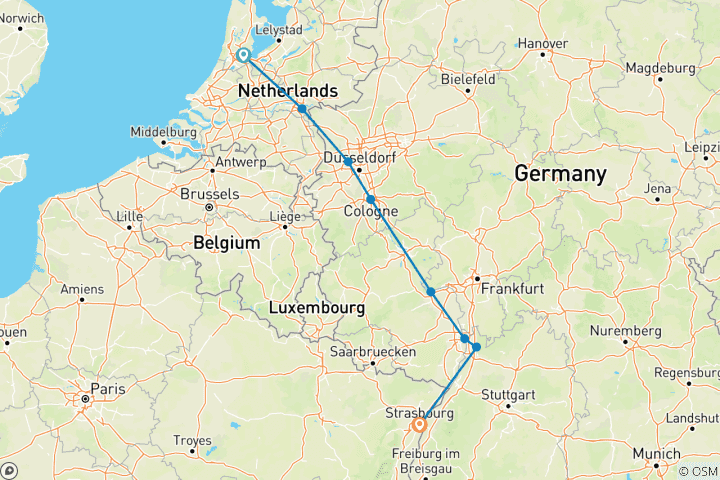 Carte du circuit Le Festival du Grand Rhin, de la Hollande à la vallée romantique du Rhin - Une croisière culturelle, gourmande et festive (croisière de port à port)
