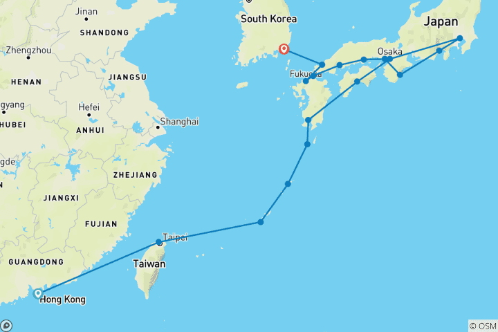 Carte du circuit Découvrez les côtes du Japon, de la Corée et de la Chine