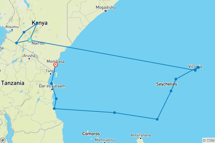Carte du circuit Safari, Seychelles et océan Indien 2028-2029