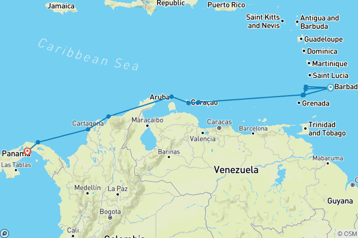 Carte du circuit Découvrez la Barbade, le Panama et le Costa Rica 2029