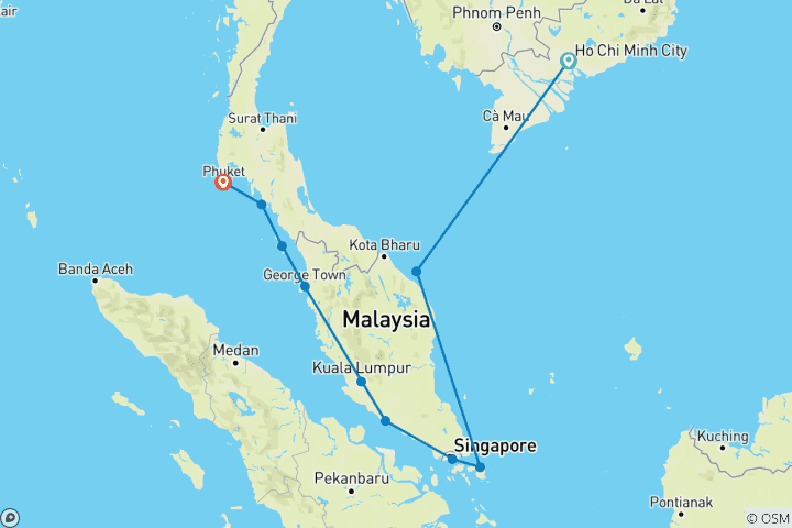 Carte du circuit Découvrez l'Asie du Sud-Est et ses merveilles naturelles cachées 2029 - 18 jours (from Hô Chi Minh-Ville<br />
to Phuket)