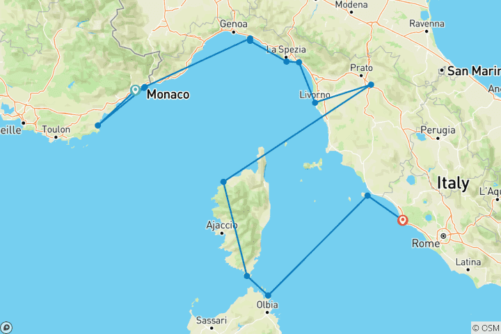 Map of Golden Coasts of France and Italy