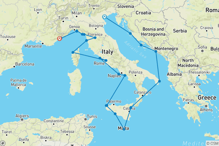 Kaart van Ontdek de Mediterrane Rivieren: Italië, Frankrijk & Corsica
