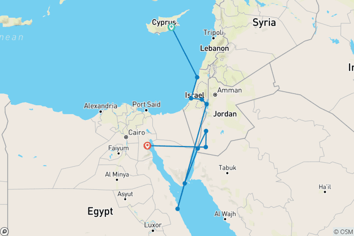 Carte du circuit De Chypre à l'Égypte via le canal de Suez