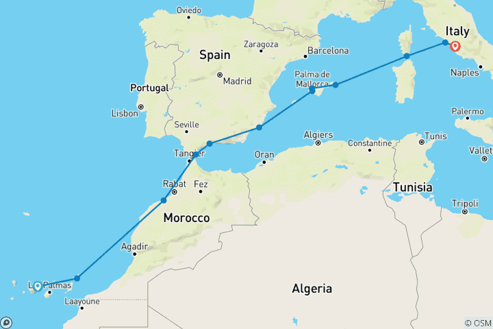 Mapa de Lo más destacado de España, Marruecos e Italia