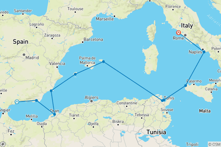 Kaart van Mediterrane momenten: Van Spanje naar Italië