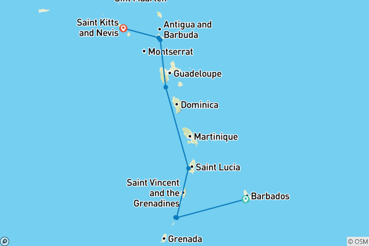 Kaart van Klassiek Caribisch gebied 2028 - 10 Dagen