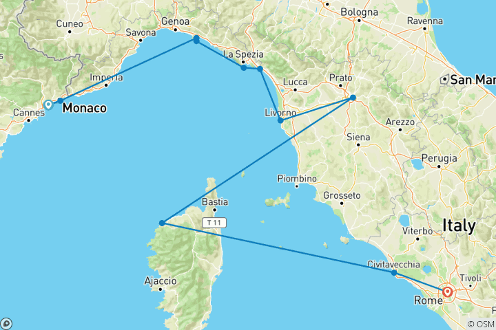 Map of French & Italian Rivieras with Corsica 2028