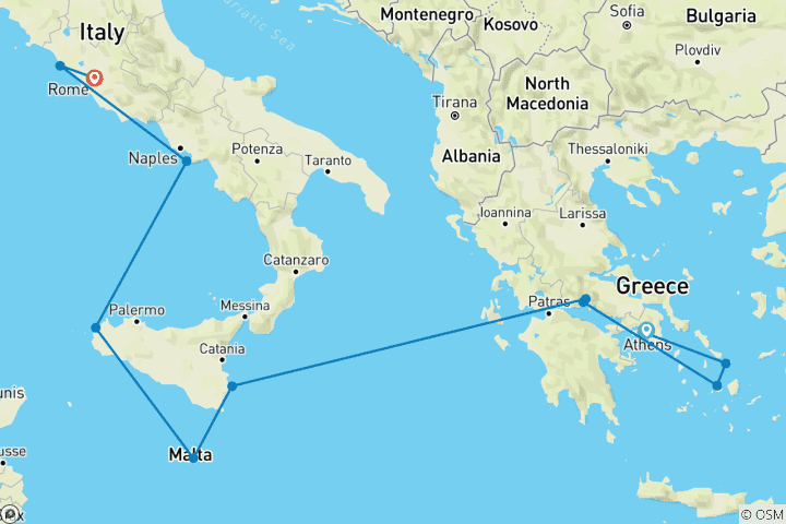 Mapa de Grecia encantadora y Costa Amalfitana 2028
