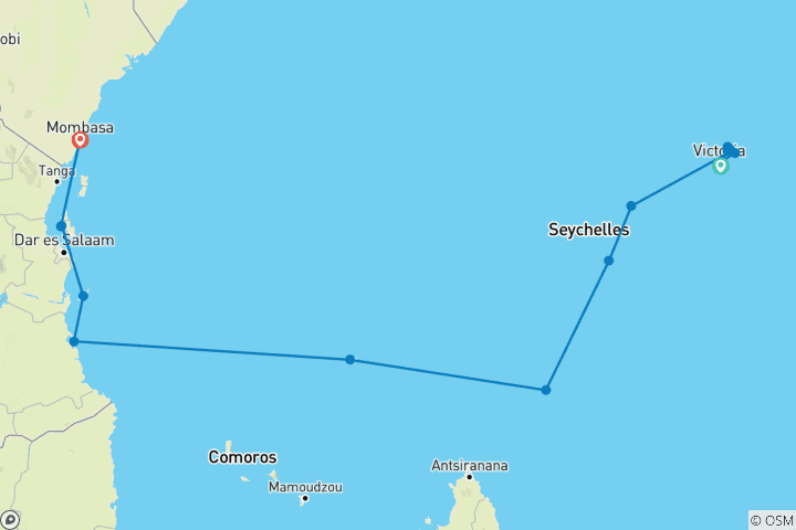Carte du circuit Découvrez les Seychelles, la Tanzanie et le Kenya 2028-2029