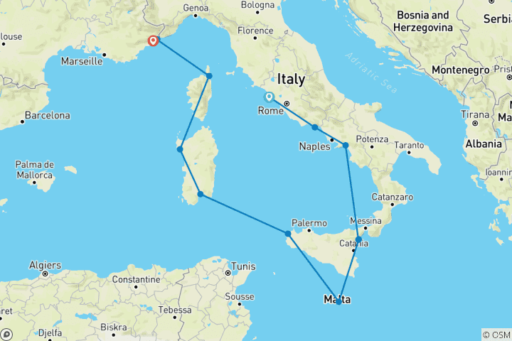 Kaart van Italiaanse eilanden, Corsica tot Monaco 2028