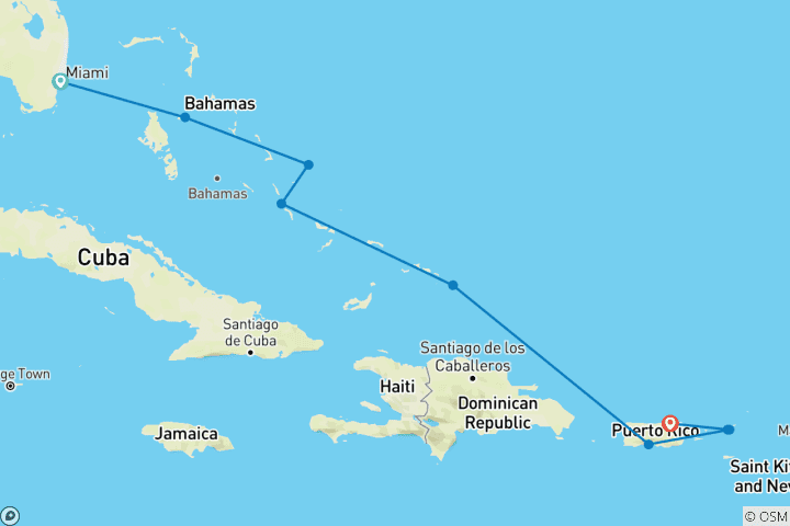 Carte du circuit Plages paradisiaques des Bahamas aux îles Vierges américaines