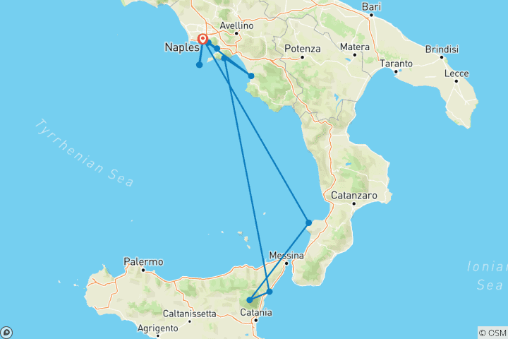 Carte du circuit Traditions de Noël et trésors méditerranéens - Naples, la côte amalfitaine et la Sicile (forfait port à port)