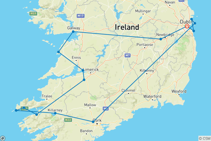 Carte du circuit Best of Ireland South Self-Drive (Tour A) - 8 Jours/7 Nuits