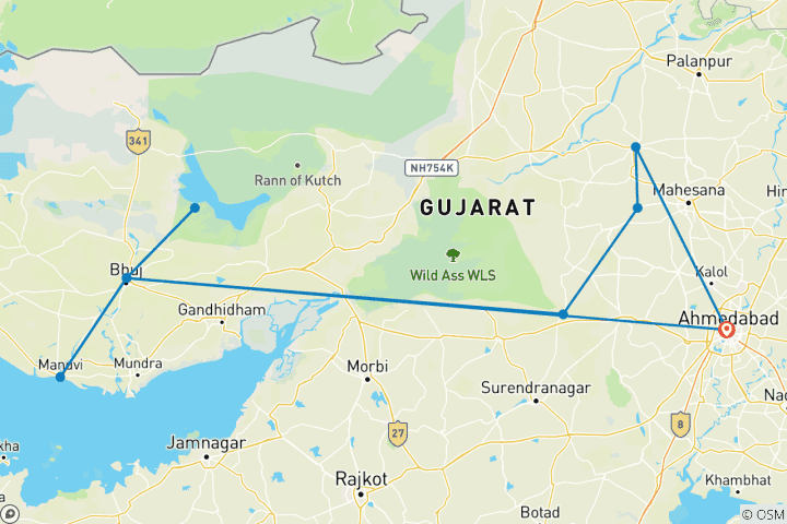 Carte du circuit Voyage à Kutch : désert blanc, culture et patrimoine royal
