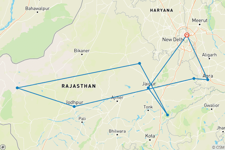 Mapa de Los mejores paquetes turísticos de la India para 2026-2027: Aventuras en Rajastán, Agra, Delhi y Safari al Tigre