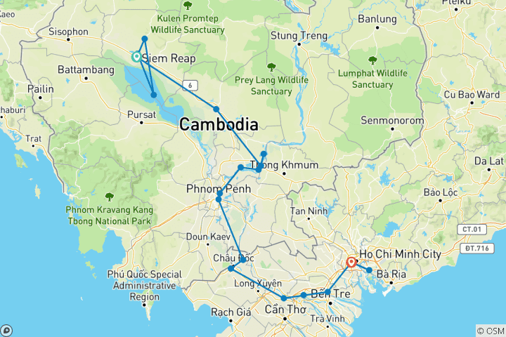 Karte von Schätze des Mekong 2028 - 14 Tage (von Siem Reap bis Ho Chi Minh Stadt)