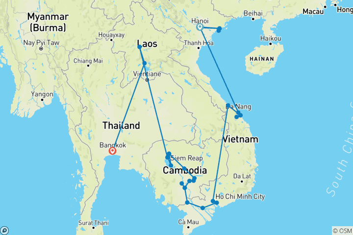 Karte von Grand Indochina & Luxury Mekong 2028 - 28 Tage
