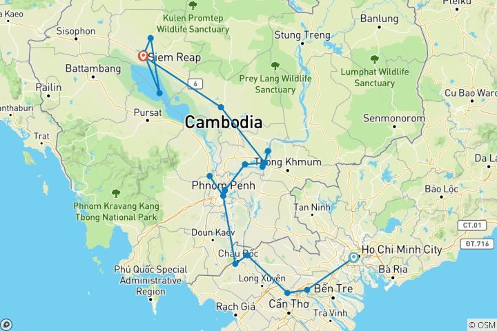 Karte von Luxuriöse Mekong- und Tempel-Entdeckungsreise 2028 - 12 Tage (von Ho Chi Minh Stadt bis Siem Reap)