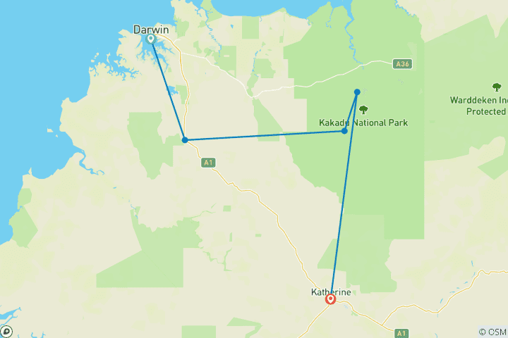 Carte du circuit Kakadu et les gorges de Nitmiluk (Katherine) (court séjour) (from Darwin to Katherine)