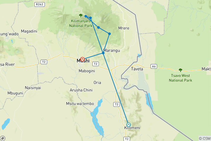 Map of MOUNTAIN KILIMANJARO 7 Days CLIMBING VIA RONGAI ROUTE