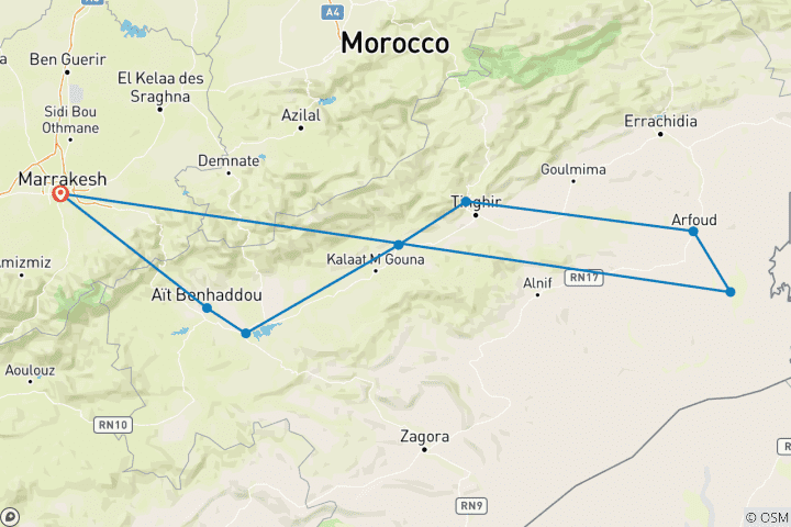 Map of Private 3 Days Morocco Tour