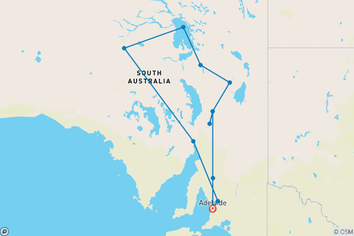 Mapa de Aventura en el Outback de Australia Meridional (Grupos Pequeños, Aventura en el Outback de Australia Meridional Intra Tour Air)